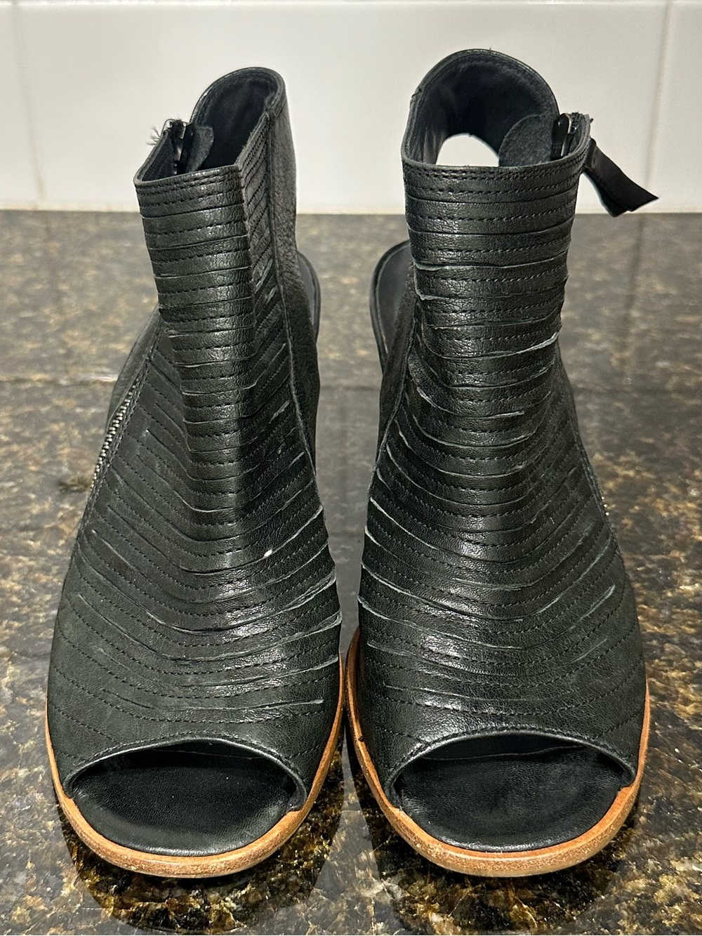Paul Green Black Layered Peep-Toe Ankle Heels